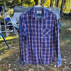 Men's Plaid Button-Down Shirt - Blue and Brown